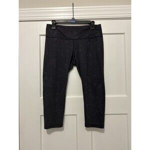 PrAna Leggings Women's Capri Floral Black Gray Pattern Size Large Crop Midrise